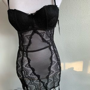 Lingerie Black chemise set with garter straps